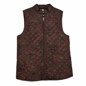 J. Jill Heritage Paisley Quilted Vest Women’s Large Brown Red Zip Front Pockets